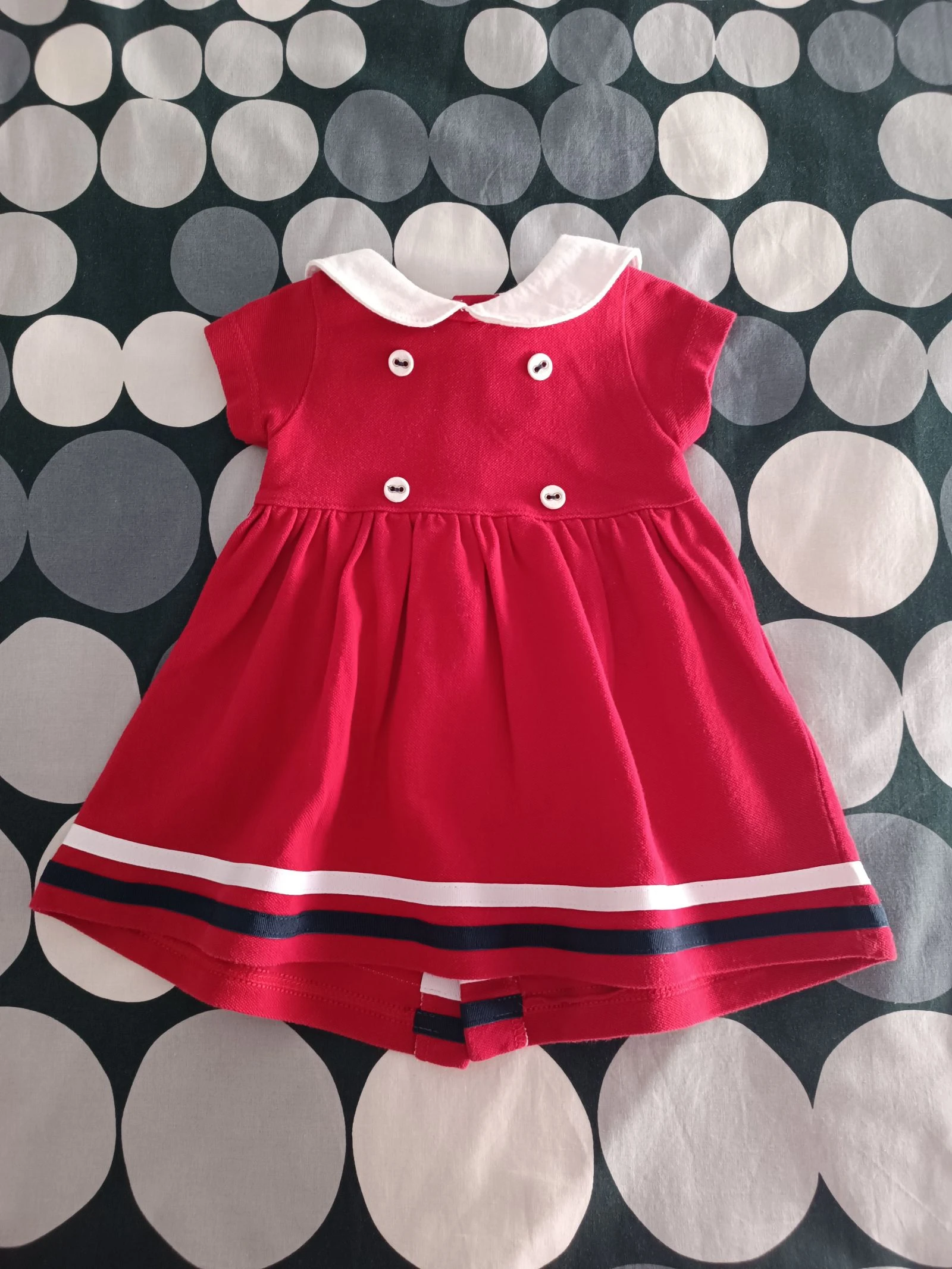 Vestido Girandola 3 meses - Vermelho Náutico & Gola Branca